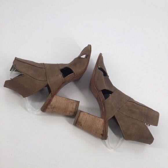 Free People Effie Leather Peep Toe Ankle Bootie 40 US 10 Womens Brown Distressed - Picture 5 of 10